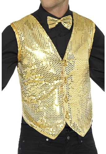 Smiffys Sequin Waistcoat, Gold , Party & Carnival Fancy Dress, Party Dress Up Costumes Halloween