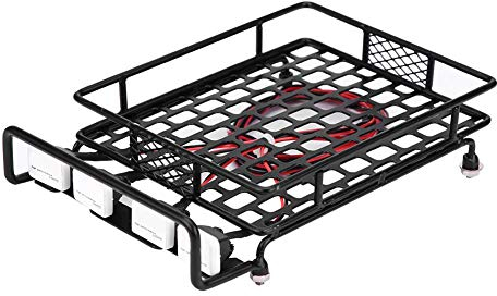 RC Auto-Dachgepäckträger, großer Dachgepäckträger mit LED-Quadrate-Licht für 1/10 RC-Crawler-Auto, 4 Weiß-LED für Stadt, Gelände und Rennstrecke