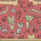 ABAKUHAUS Katze Gewebe als Meterware, Kitty Doodle Pfoten Fliege, Schön Gewebten Stoff für Polster und Wohnaccessoires, 1M (148x100cm),Korallenrot Beige