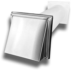 Caisse murale d'évacuation d'air en acier inoxydable - Traversée murale - Clapet anti-retour - Diamètre : 150 mm - Modèle avec tube rond