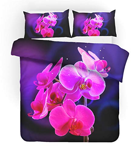 QRTQ Lila Bettwäsche Set Bettbezug 135x200cm Orchidee Muster Bettbezug und Kissenbezug Super weich Polyester Weich und atmungsaktiv Hypoallergen mit Reißverschluss Schließung