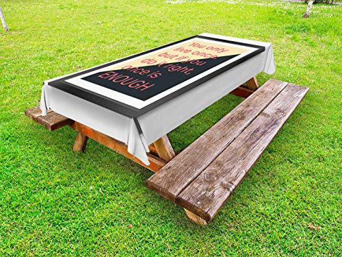 ABAKUHAUS YOLO Outdoor-Tischdecke, Motivation Poster Design, dekorative waschbare Picknick-Tischdecke, 145 x 305 cm, Rosa Beige Koksgraue