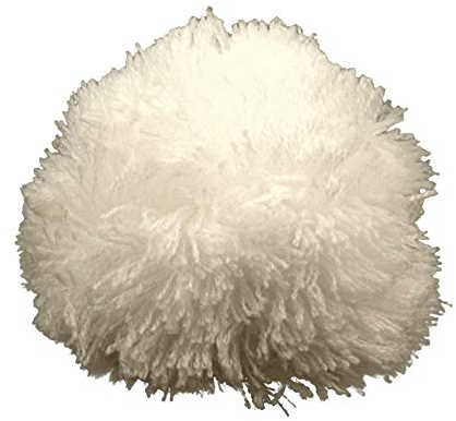 BIG-SAM Pompon Bommel mit Band für Mützen | in Unifarben | Ø 8,5 cm | 100% Acryl Wolle (Weiss)