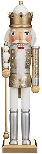 EEMKAY® New Gold & Silver Glitter Nutcracker Soldier Free Standing 38cm Festive Inspired Design Home Decor (Gold)