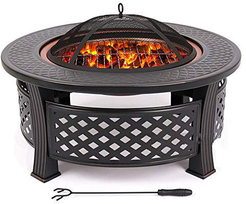 VOMI Brasero Brazeros Exterieur Fonte Terrasse Jardin Barbecue avec Couvercle Interieur Grill Fixe Haut Rond Grand, Brasero Plancha De Table Charbon De Bois Fire Pit Tripod Outdoor Camping