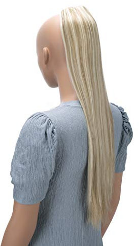 CAISHA 65cm Haarteil Mit Kordelverschluss Langhaar Zopf Pferdeschwanz Haarverlängerung Glatt Naturblond Mit Strähnen PH628