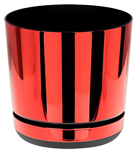 KORAD Red Mirror Indoor Plant Pots with Saucers and Drainage Holes, Round, Modern and Decorative Flowerpot for Houseplants, 6 sizes, 25 colours (26 cm)