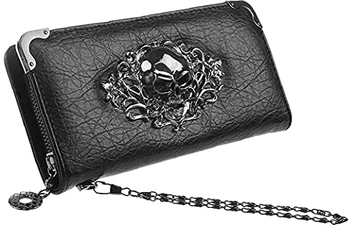 NIDONE - Damen Punk Totenkopf Clutch mit mehreren Kartenfächern, Schwarz , punk