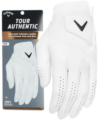 Callaway Golf Tour Authentic Handschuh (Cadet (kürzere Finger), Größe M, Weiß 2022, auf der linken Hand getragen)
