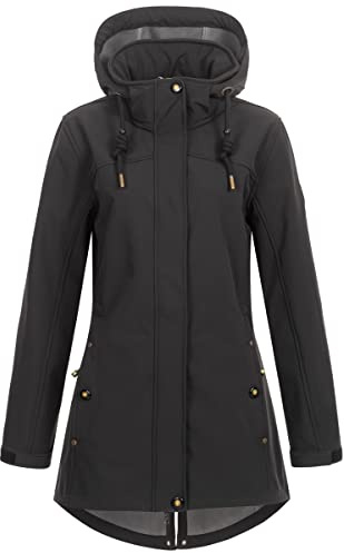Ankerglut Damen Softshellmantel Kurzmantel Mit Kapuze Gefüttert Übergangsjacke #Ankerglutbrise Softshelljacke, Schwarz, 52 Große Größen EU