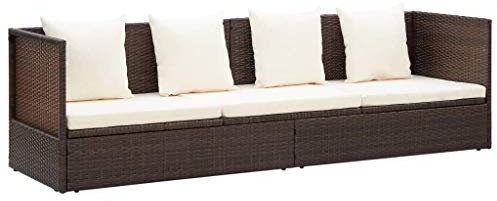 Hommdiy Outdoor Lounge Bett mit Polster Kissen Sonnenliege Gartenbank Gartenmöbel Sofa Liege Couch Sonnenbett Gartenliege Poly Rattan Braun