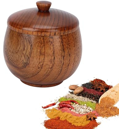 Pot D'assaisonnement en Bois avec Couvercle de Style Japonais, Boîte D'assaisonnement, Bols de Stockage de Bols à Condiments à Sucre Ronds pour Conteneurs D'organisation de Cuisine(brun)