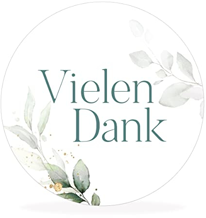 white&ivory, 50x runde Aufkleber, Sticker vielen Dank | stilvolles Design: eukalyptus, türkis | 4cm Durchmesser | selbstklebend | Gastgeschenke für Hochzeit Taufe Geburtstag