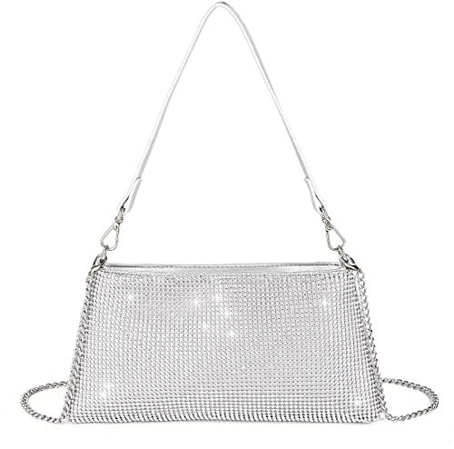 Valleycomfy Pochette Argento Donna Elegante Borsa da Cerimonia Clutch Borsetta, Silber