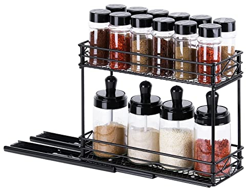 BestAlice Étagère à épices extractible à 2 niveaux - Support vertical robuste pour bouteilles d'assaisonnement - 25,4 x 11,4 x 22,9 cm - Organiseur d'assaisonnement pour de cuisine