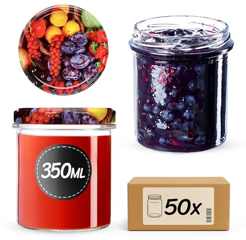 KADAX 50er Set Marmeladengläser 350ml TO82, Einmachgläser Vorratsgläser Mason Jar mit Schraubdeckel, Luftdichte Schraubgläser, Honig & Konfitüre
