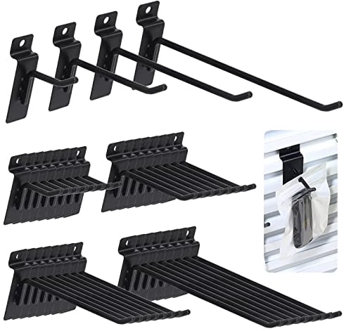 Keadic 32 Stück Slatwall Haken Sortiment Set 2/4/6/8 Zoll Lamellen Wandregal Halterungen Haken Heavy Duty Stecktafel Gridwall Haken Display Panel Haken für Garage Shop Einzelhandel (schwarz)