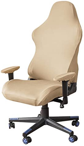 SHUOJIA Stuhlhussen,4 Stück Set Gaming Stuhl Bezug,Stretch Swivel Stuhlbezug Sitzbezug Abnehmbar Waschbar Mit Armlehnenbezug, Für Computer Stühle Bürostuhl Drehstuhl (Beige)