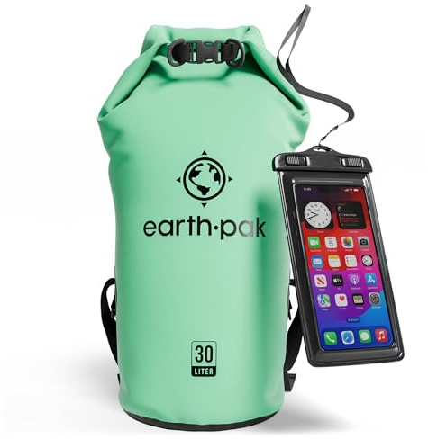 Wasserdichter Packsack 30L - Dry Bag Rolltop Tasche für Kajak und Boot | Wasserdichter Rolltop Dry Bag 30L in Meeresschaumgrün aus robustem 500D PVC mit IPX8-Handyhülle für Kajak und Boot