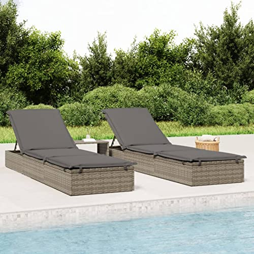 Yolola Sonnenliege Rattan Outdoor Rattan Gartenliege Verstellbare Relaxliege Gartenmöbel Liege Strandliege mit Kissen Grau 201x55x62 cm