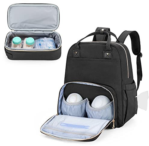 BAFASO Breast Pump Bag with Cooler and Laptop Sleeve (Compatible with Willow and Elvie), Wearable Breast Pump Backpack, Black