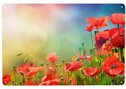 UNIOND Rote Blumen bedruckte Metallschilder Dekoration Wandkunst Poster Innen- und Außenbereich