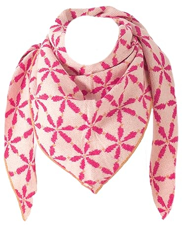 stylx Damen Schal XXL Dreieck mit Blumenmuster 3-Eck Schneeflocke Warm Weich Strickschal Karo Winterschal Herbstschal Wolleschal Frauen Deckenschal Halstuch Scarf Poncho Cape (fuchsia)