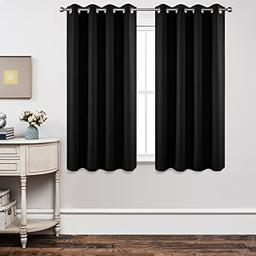 Joydeco Blickdichte Vorhänge mit Ösen Gardinen 2er Set, Verdunkelungsvorhang Thermovorhang Hitzeschutz, Ösenvorhang für Schlafzimmer Wohnzimmer (2xH137xB117, Schwarz)