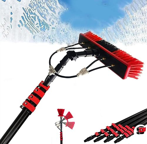Gguwug extendable Water Fed Pole Window Washing Brush, 30ft Extension Pole Household Cleaning Kit, Roof Solar Panel Cleaning Tools, long handle window cleaning, Cobweb Brush Attachment for Gutter