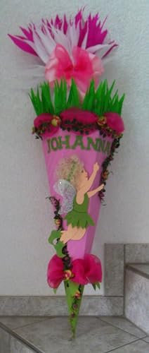 Schultüten Bastelset Blumenelfe flieder-grün-pink Schmetterling für Elfenflügel silber 12x16cm, Schultüten-Rohling. rosa 400g Karton (glatte Oberfläche)