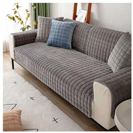 HonunG Couch Überzug, Sofa Überzug 1-4 Sitzer L-Form Sofa Cover, Flanell Sofabezug, Weich, Anti-Rutsch, Dunkelgrau, 70x90cm