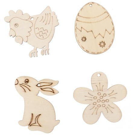 PRETYZOOM 40stücke Unfinished Holz DIY Scheiben Ostern Kreative Malerei Hängeanhänger Cartoon Muster Leere Oberfläche Holzmaterial Hänge Anhänger Für Ostern Holz