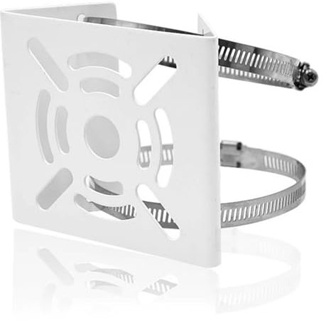 Universal Vertical Pole Mount for Security Camera Solid Metal Mounting Corner Bracket with 2 Loop Pipe Clamps for Cameras LED Wall Solar Panels Stage Lights