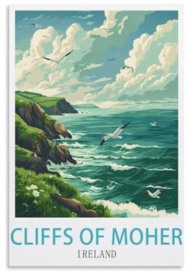 LNUYITR Cliffs of Moher Irland Vintage-Reiseposter, 20 x 30 cm, Leinwandkunst-Poster und Wandkunst, Bilddrucke, modernes Heim-, Schlafzimmer-Dekor-Poster