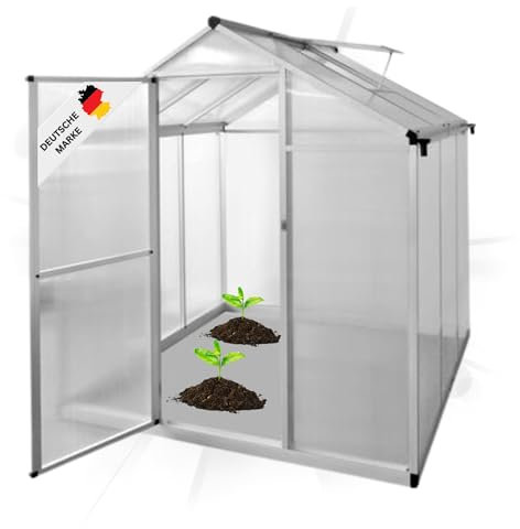 DELUKE® Anzucht Gewächshaus Klassik | 190x182x195cm | Aluminium Gewächshaus Treibhaus Tomatenhaus Frühbeet Pflanzenhaus | UV-Beständig, Schiebetür + Dachfenster