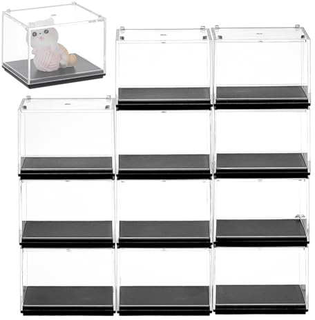 FINGERINSPIRE 12 Stück Minifiguren Vitrine 62x50x48 mm Stapelbare Modellvitrine Transparente Acryl Vitrine Mit Schwarzem Sockel Bausteine Boxen Für Die Aufbewahrung von Minifiguren Actionfiguren