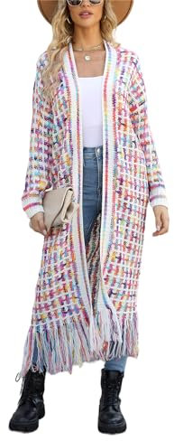 HEYPORK Damen Herbst Winter Warm Bequem Jacke Casual Mode übergangsjacke Mantel Frauen Fransen Lange Strickjacke Jacke Pullover(Rosa, XL)