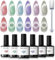 Modelones Cat Eye Gel Nail Polish Set, 6 Colors Holographic Red Blue Purple Silver Glitter 9D Magnetic Gel Polish Pink Shimmer Summer with Magnet Nail Art DIY Salon For Women