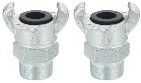 QUARKZMAN 2Pcs Raccordo per Tubo d'Aria G1, in Ferro Malleabile Zincato, Maschio NPT a 2 Spine Dritte per Collegamenti Tubi, Tono Argento