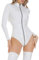 Maeau Leder Bodys Damen Wetlook Jumpsuit Lackleder Glitzer Playsuit Turnanzug Enge Langarm Catsuit Einteiler Pu Katze Trikot Frontreißverschluss Bodysuit Clubwear S