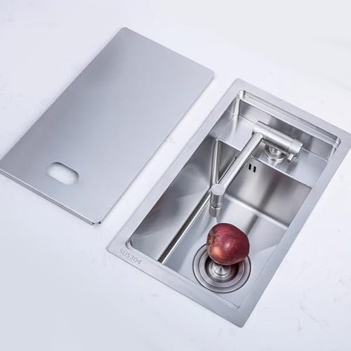 Fregadero oculto con cubierta, mini fregadero plegable, pequeño fregadero de acero inoxidable, fregadero de esquina de café (plateado, 25 x 43 x 22 cm)