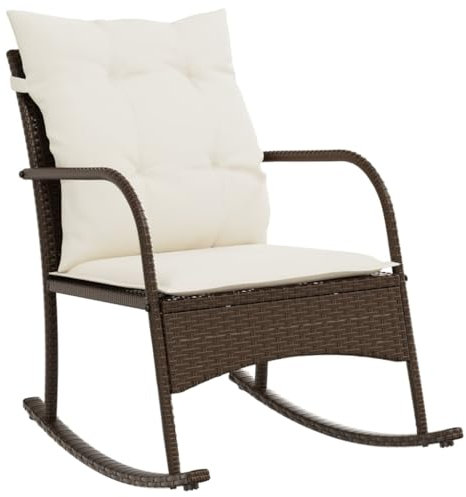 Silla mecedora de jardín vidaXL, ratán sintético marrón, con cojines acolchados, resistente a rayos UV