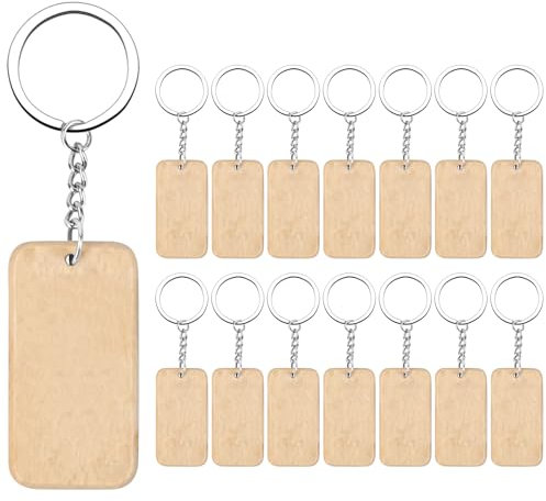 15 Pcs Porte-Clés Bois, Porte Clé Personnalisé avec Anneau Chaîne, Étiquettes en Bois pour Bricolage Clés Femmes Hommes Cadeau Décor (B)
