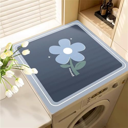 Highdi Tappetino Antiscivolo, Moderna Copri Lavatrice Coperchio Antipolvere Lavabile per Lavatrice Asciugatrice Tappetino Antiscivolo per Copertura Frigorifero Protezione (60x60cm,Blu)