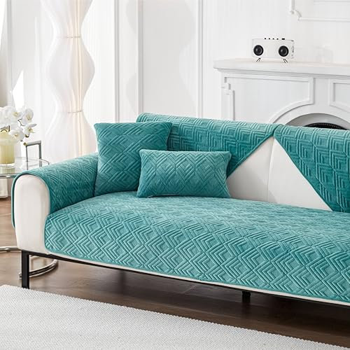 DOT.V Stylish Sofa Protection; Cornersofa Cover; L Shape Sofa Cover; 2/3/4 Seater; Armchair Cover; Water Resistant; Non Slip; Pets/Kids (Turquoise Glimmer, 110x210)
