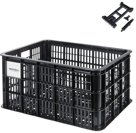 Basil Fahrradkiste MIK S, 40 l, aus recyceltem Kunststoff, Schwarz, Geeignet für Damen-, Herren- und Kinderfahrräder, Inkl. abschließbarer MIK-Adapterplatte, Robust und Praktisch