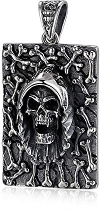 Halsketten Männer, Teufelsschädel-Anhänger für Herren, Gothic-Vintage-Schädel-Halskette aus S925-Sterlingsilber, Silber, Anhänger + Kette 50 cm