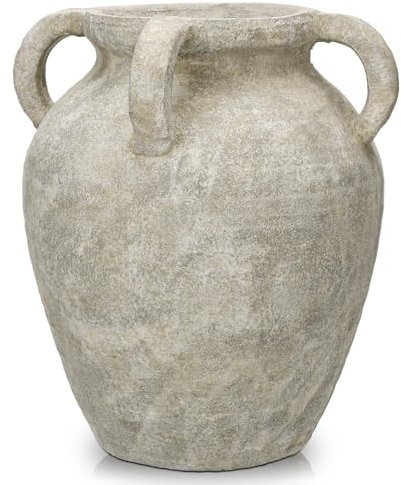 Hohe 30cm Keramikvase Handgemachte Vintage Terrakotta-Vase Tischvase mit Griffen aus Keramik für Deko Wohnzimmer Home Office, Vase für Pampasgras, Rustikales Antikes Dekor, Vintage Grün