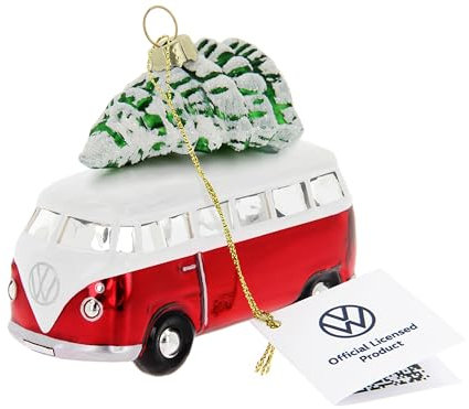 BRISA VW Collection - Volkswagen T1 Samba Bus Decorazioni natalizie in vetro in confezione regalo (rosso con albero)