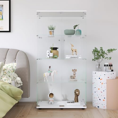 Générique Vitrine en Verre, Armoire de Collection Moderne en Verre à Quatre Couches avec 2 Portes,Verre trempé Transparent Vitrine de Collection pour Chambre, Salon et Salle à Manger